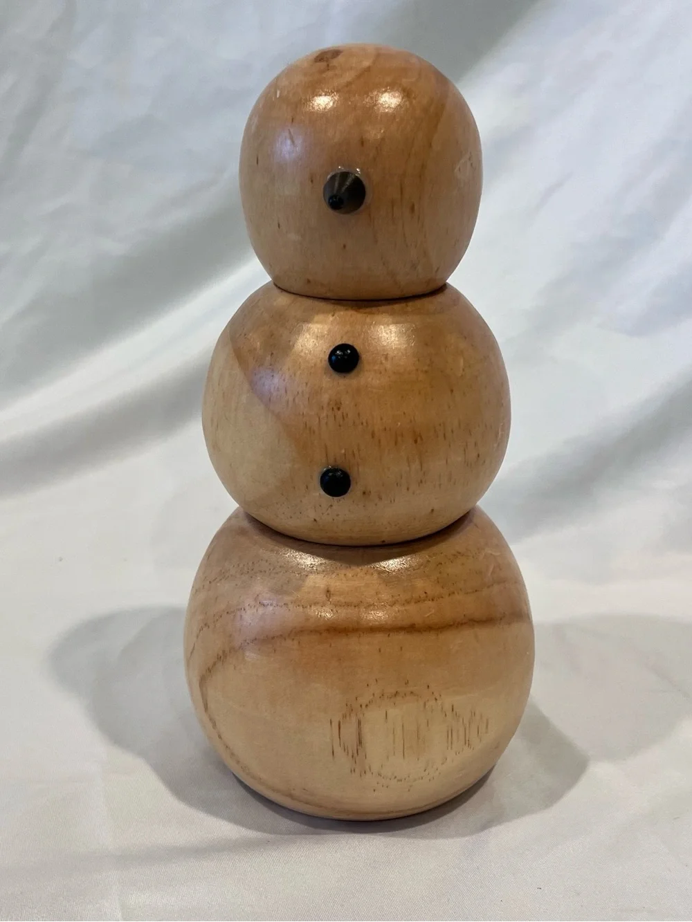 Hand Turned Wooden Snowman Figurine Rustic Christmas Primitive Decor